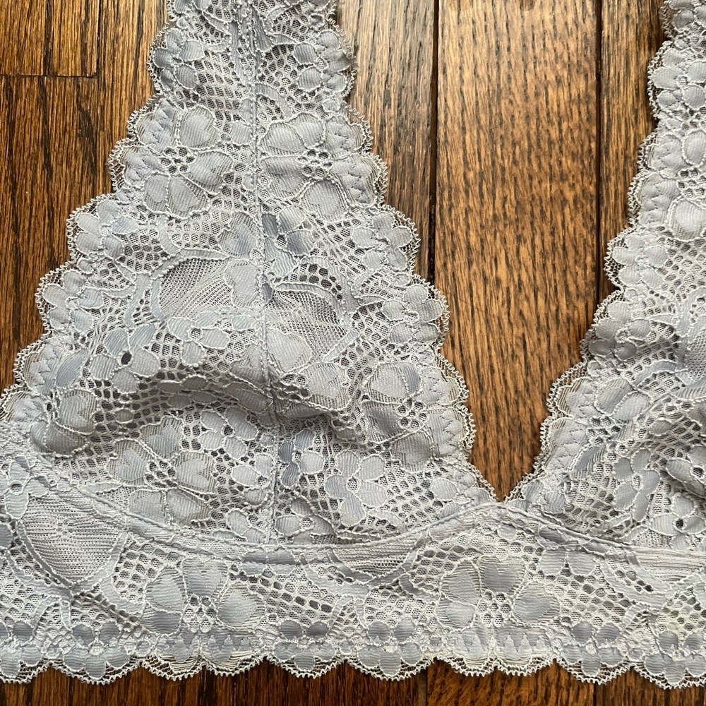 Free People Lilac Lace Halter Bra with Scalloped Trim